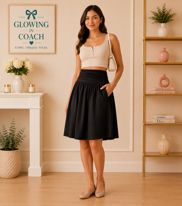 High Waisted Ruched Pocket Flowy Skirt by Halara
