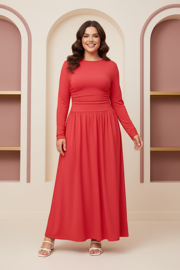 Front Large Model Red Maxi Dress
