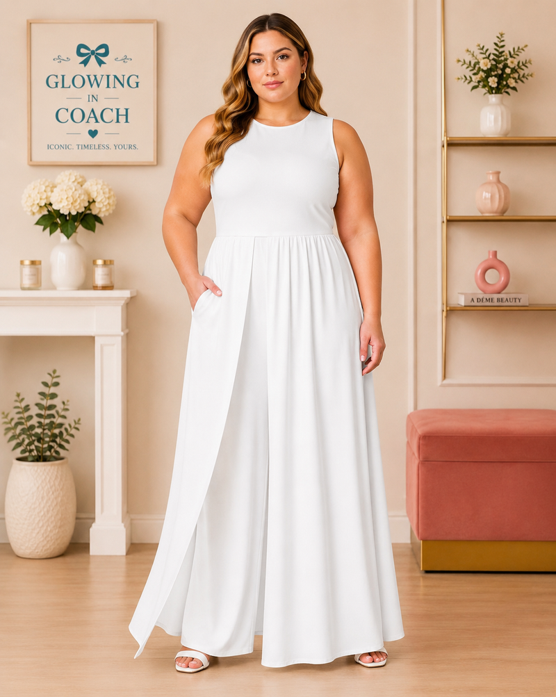 Halara Breezeful White Overlay Wide Leg Jumpsuit | Size Large