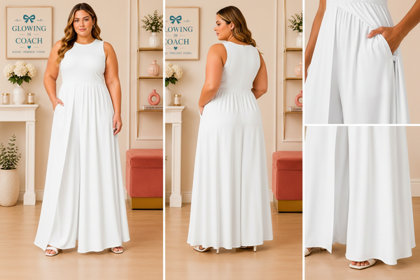 Halara Breezeful White Overlay Wide Leg Jumpsuit | Size Large