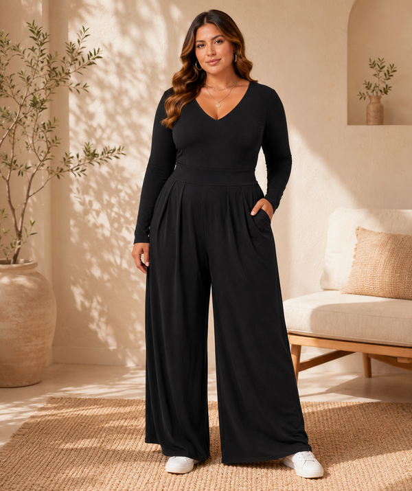 Halara Ribbed Halter Tie Back Off Shoulder Built-in Bra Long Sleeve Casual Jumpsuit