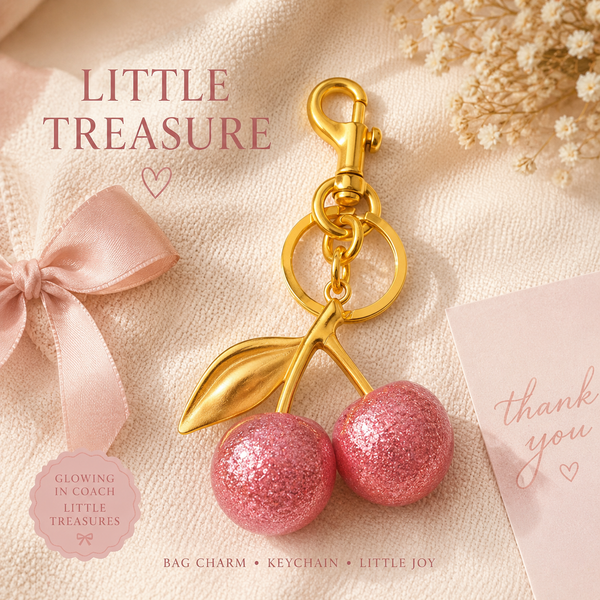 Pink Glitter Cherry Bag Charm Keychain