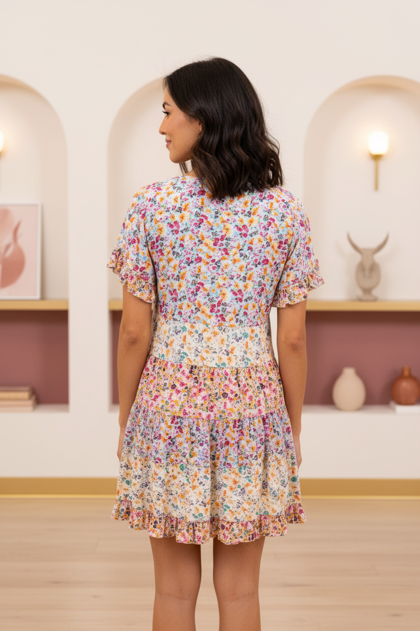 Angie Floral Dress - Back with Model