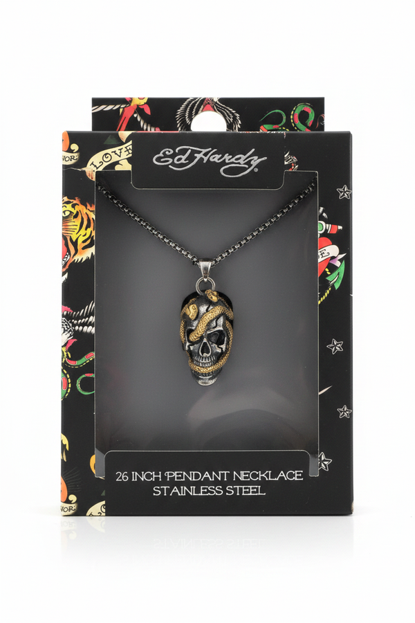 Ed Hardy Skull & Snake Pendant Necklace