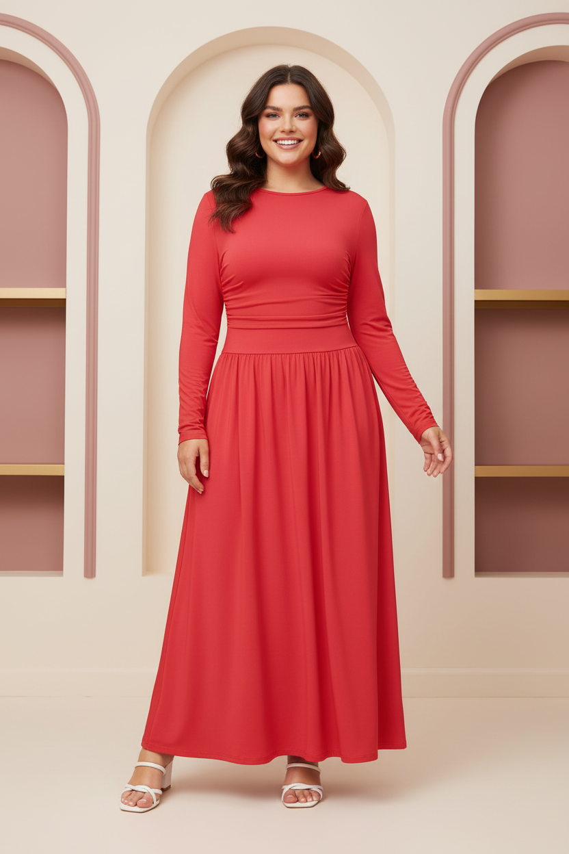 Front Large Model Red Maxi Dress