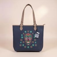 Montana West Sugar Skull Embroidered Tote Bag – Navy Blue