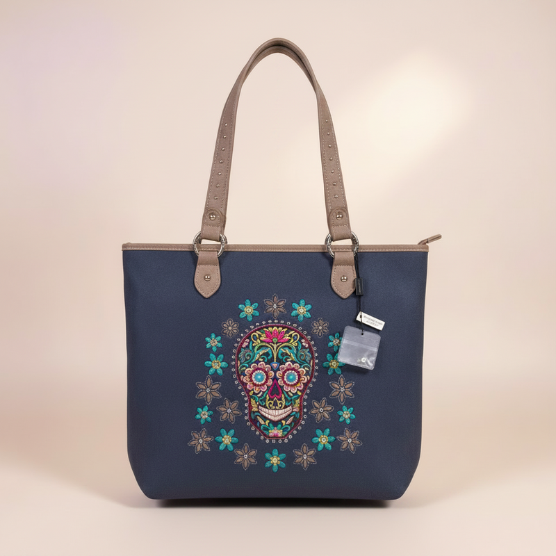 Montana West Sugar Skull Embroidered Tote Bag – Navy Blue