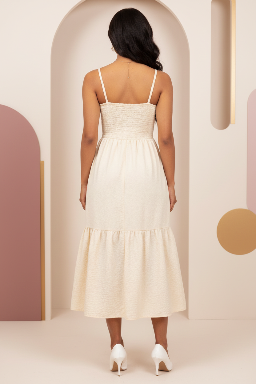 Spaghetti Strap Flowy Midi Dress - Apricot