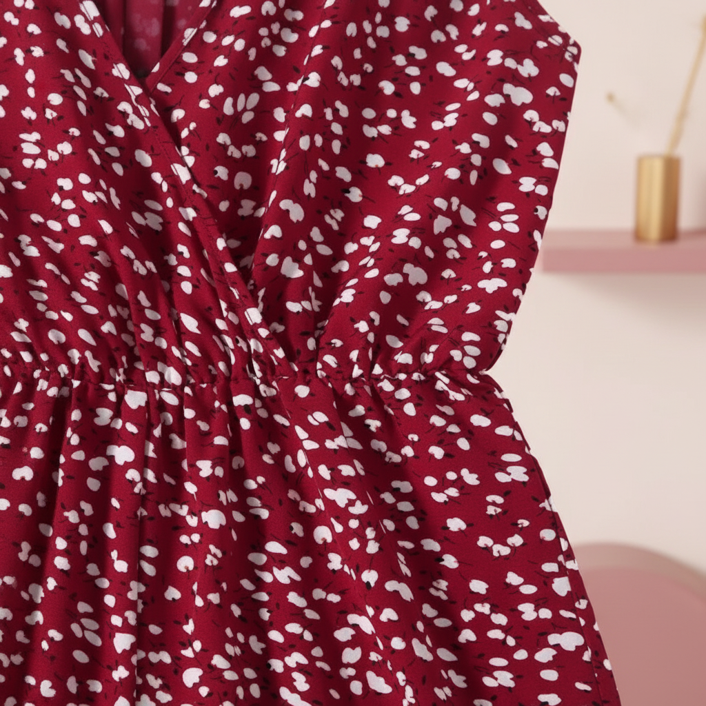 Burgundy Ditsy Floral Print Romper