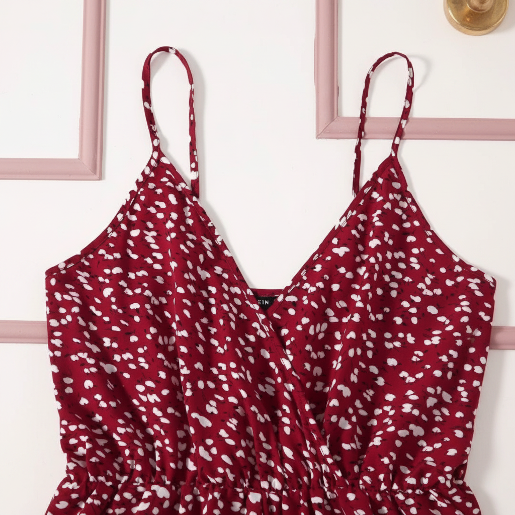 Burgundy Ditsy Floral Print Romper