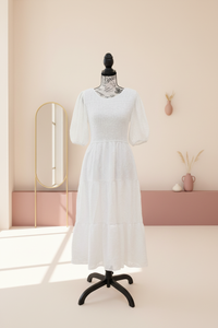 Zesica White Smocked Dress - Front